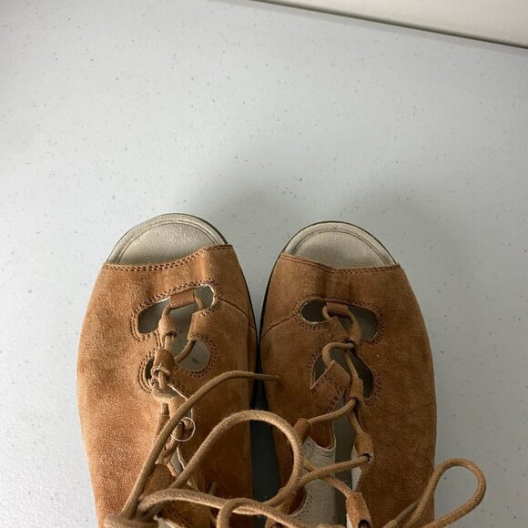 Skechers Parallel Ghillie Up Peep Toe Slingback Wedge Faux Suede Womens 7.5 Tan - Picture 7 of 9